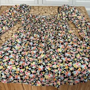 Elodie Black Floral Mini Dress with Multicolor Blossoms